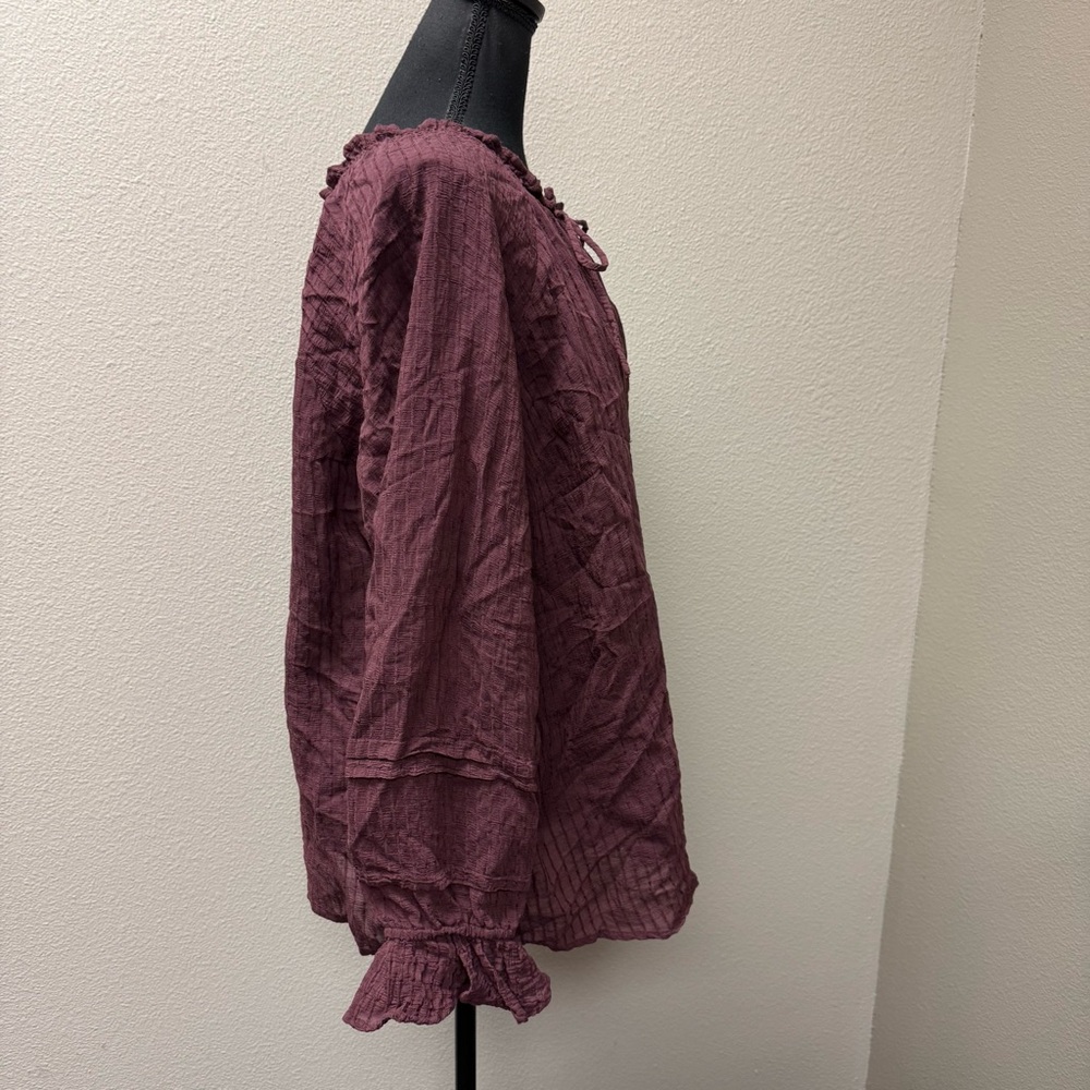Torrid Plum Purple Peasant Blouse Size 2 Boho Tie Neck Plus Size Chic - Picture 6 of 10